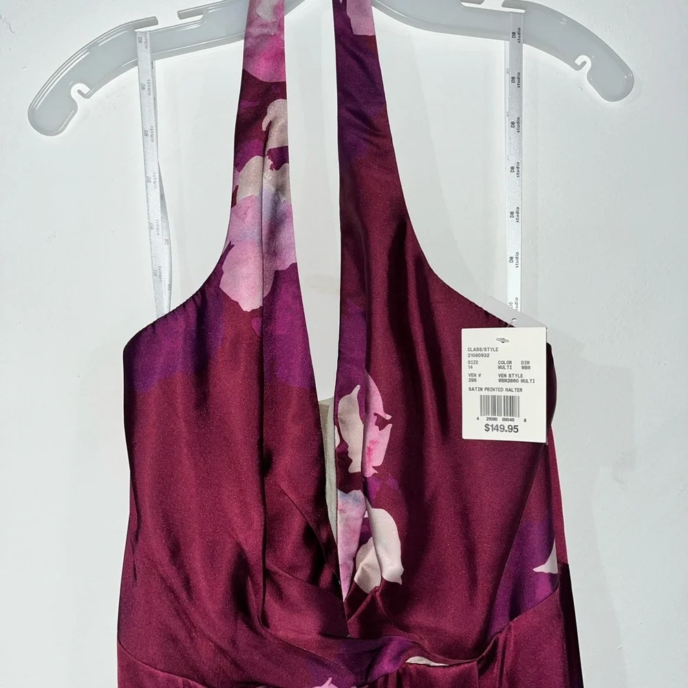 NWT David's Bridal Plum Floral Halter Maxi Dress - Picture 3 of 6